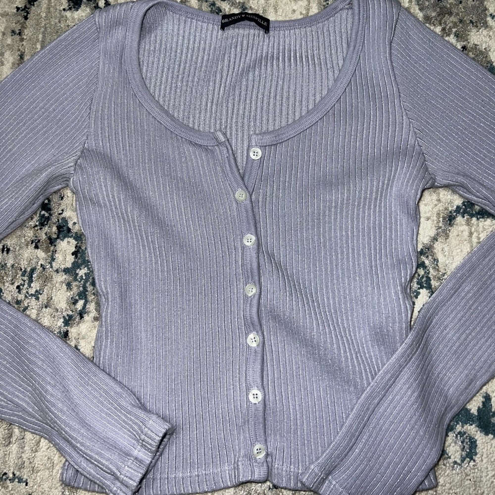 Lavender Ribbed Button-Up Cardigan - Picture 2 of 6